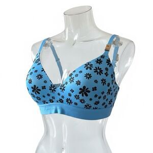 Victoria’s Secret PINK Wear Everywhere Wireless Bra 32DD Blue Floral NWT